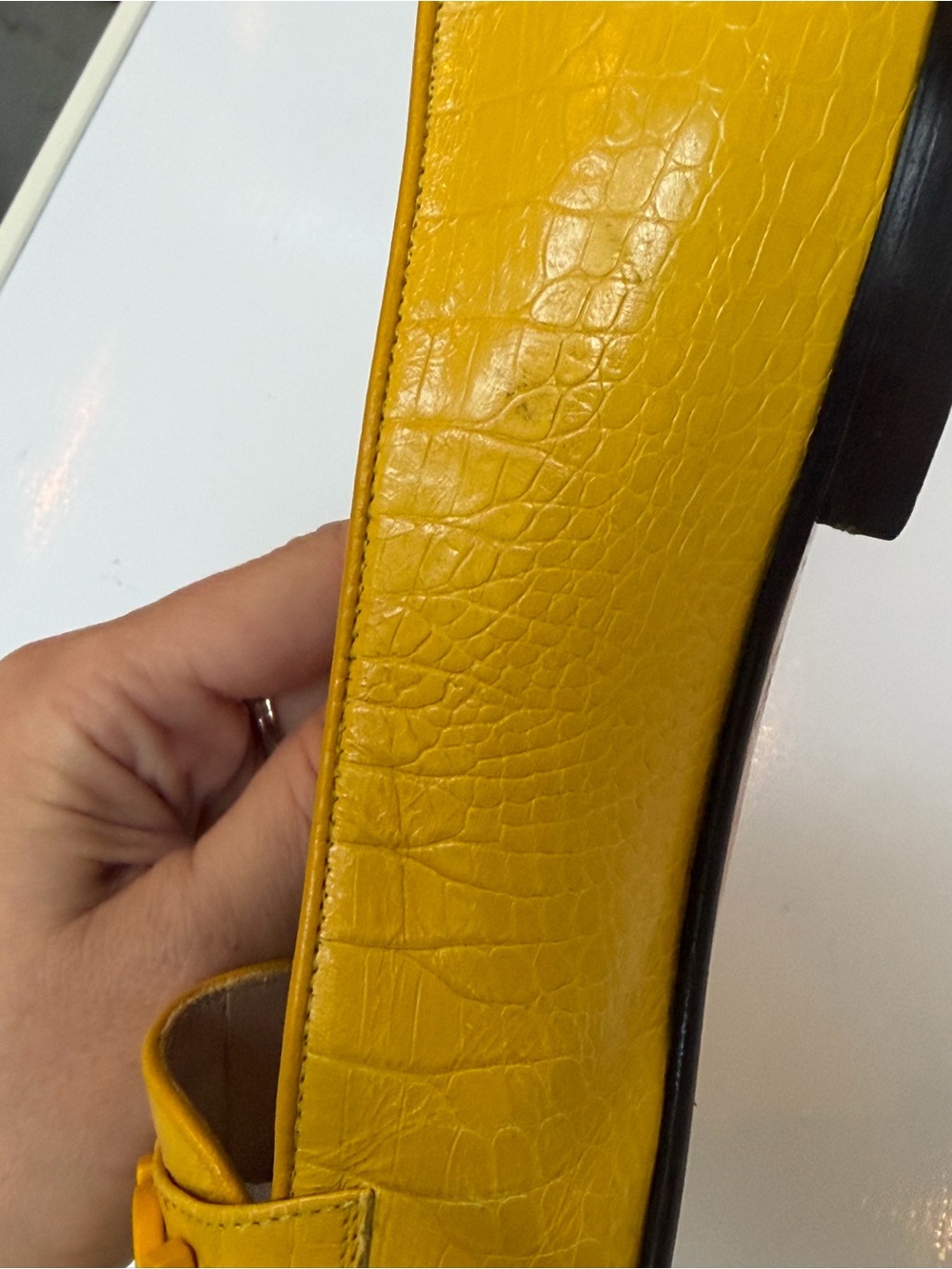 Salvatore Ferragamo Yellow Croc-Embossed Leather Loafers, 6 - Picture 8 of 11
